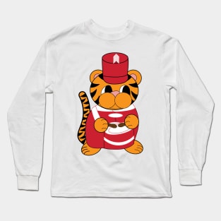 Tiger Drummer Marching Band Red White Long Sleeve T-Shirt